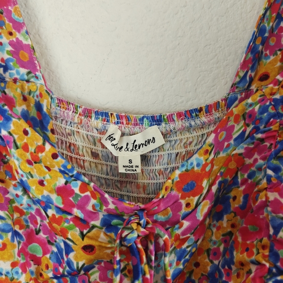 For Love & Lemons Sasha Mini Dress Blue Dizzy Floral Puff Sleeves Size Small - Picture 11 of 16